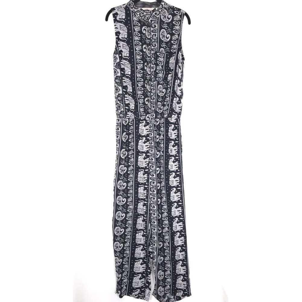 SOFT SURROUNDINGS‎ Women Rayon Paisley Wide Leg Jumpsuit Black White SMALL 2FG40